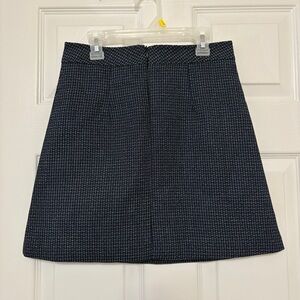 Navy Blue Textured Tweed Style A-Line Mini Skirt Size M Korean Brand Winter